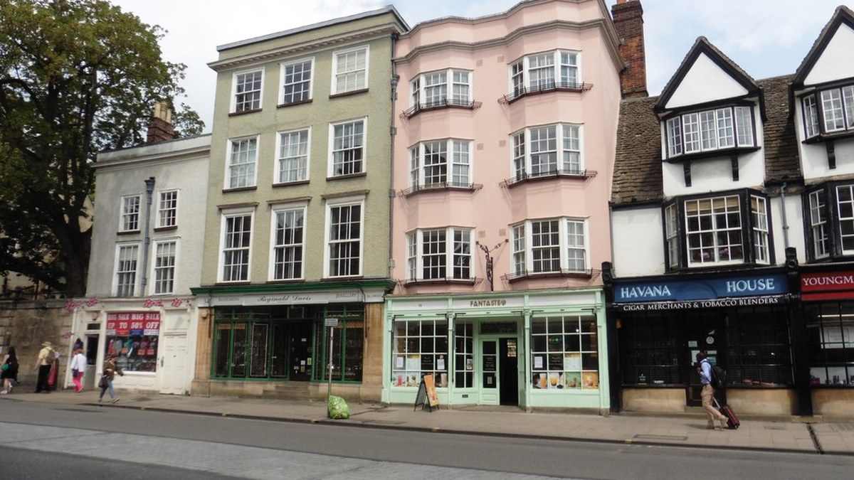 High street shops in Oxford, England