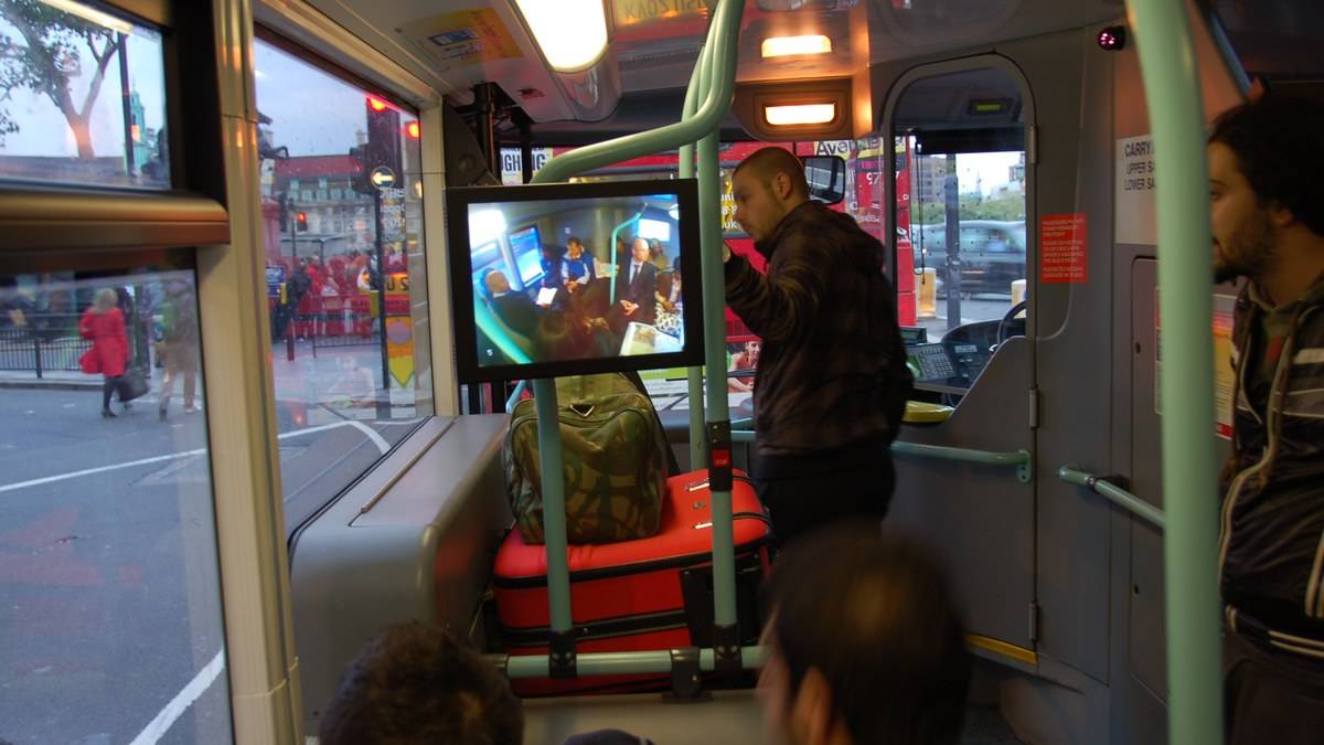 Interior of a London double-decker bus