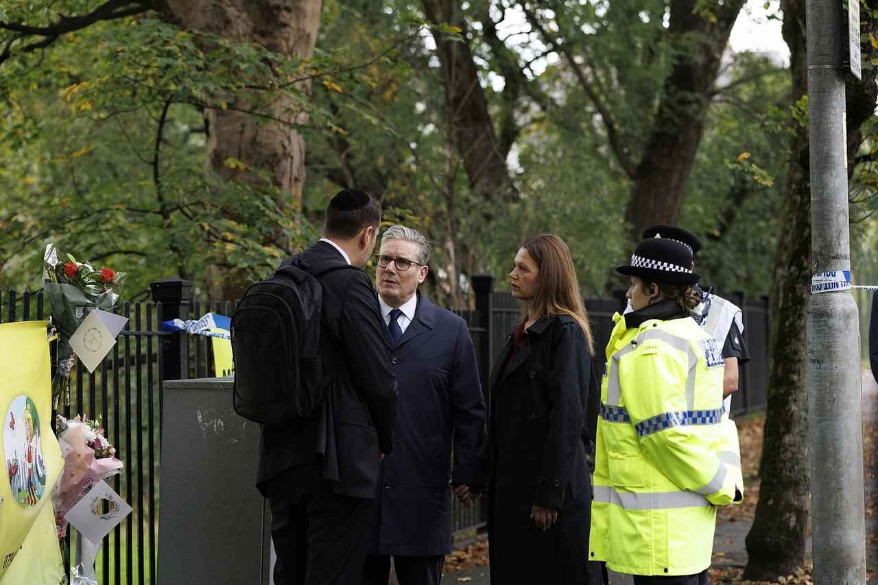 British Prime Minister visits the scene of the attack at Heaton Park Hebrew Congregation synagogue in Crumpsall, Manchester
